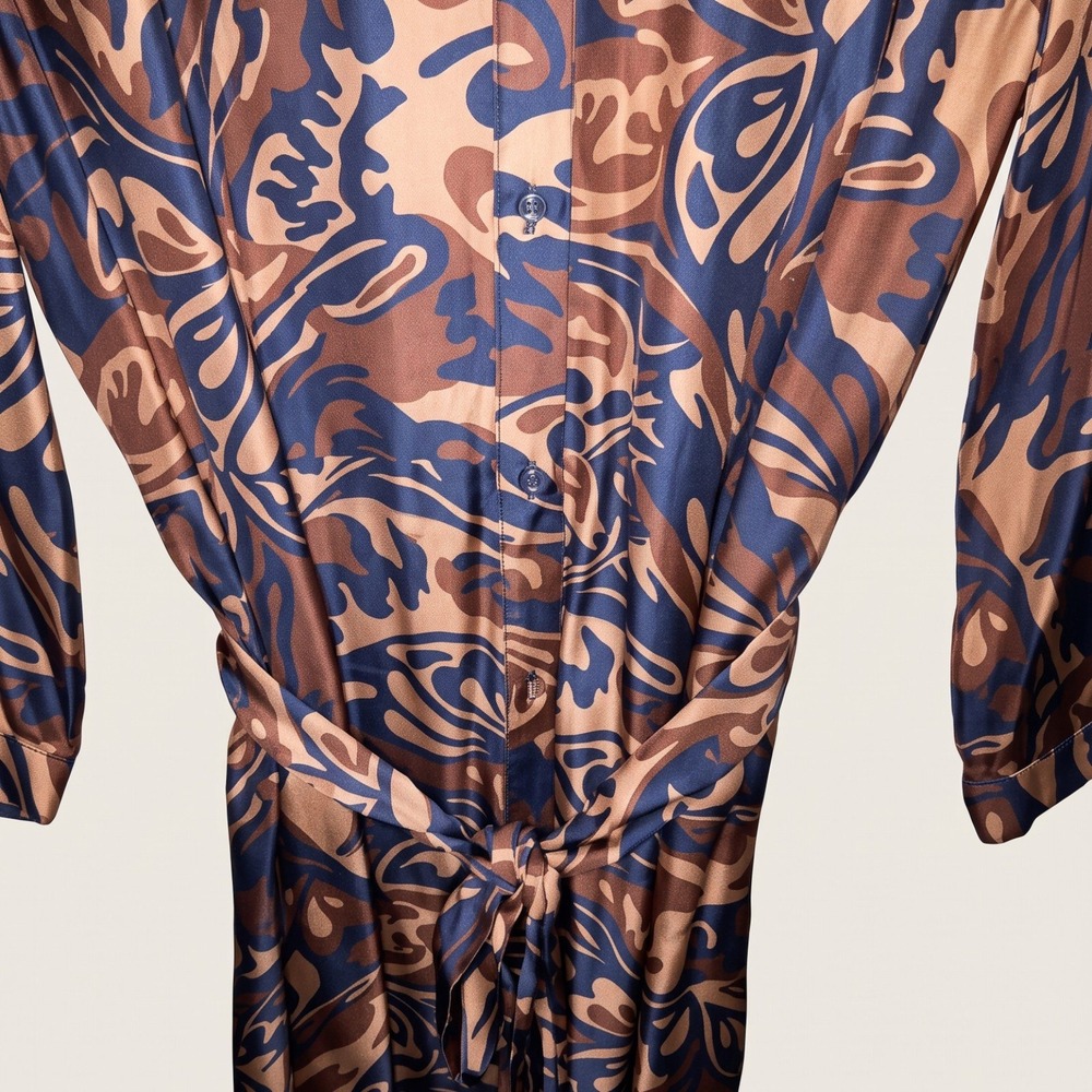 J.McLaughlin Midi Shirt Dress Silk Viscose Botanical Print Tie Waist Button Up M - Picture 5 of 13